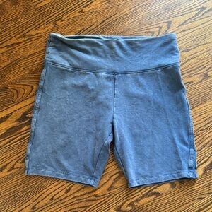Colsie distressed gray blue stretch jersey wide waistband workout shorts. Medium